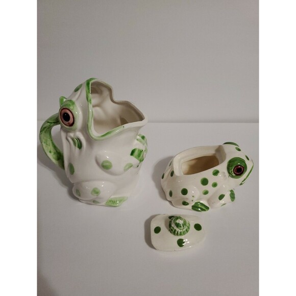 Vintage J S N Y Ceramic Frog Creamer & Lidded Sugar Bowl Japan Nice - Picture 5 of 7